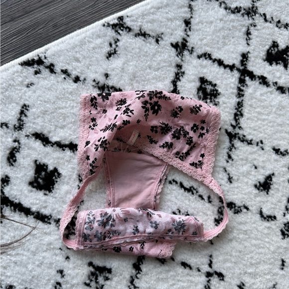 PINK Victoria's Secret Black and Pink Floral Panties - Picture 3 of 3